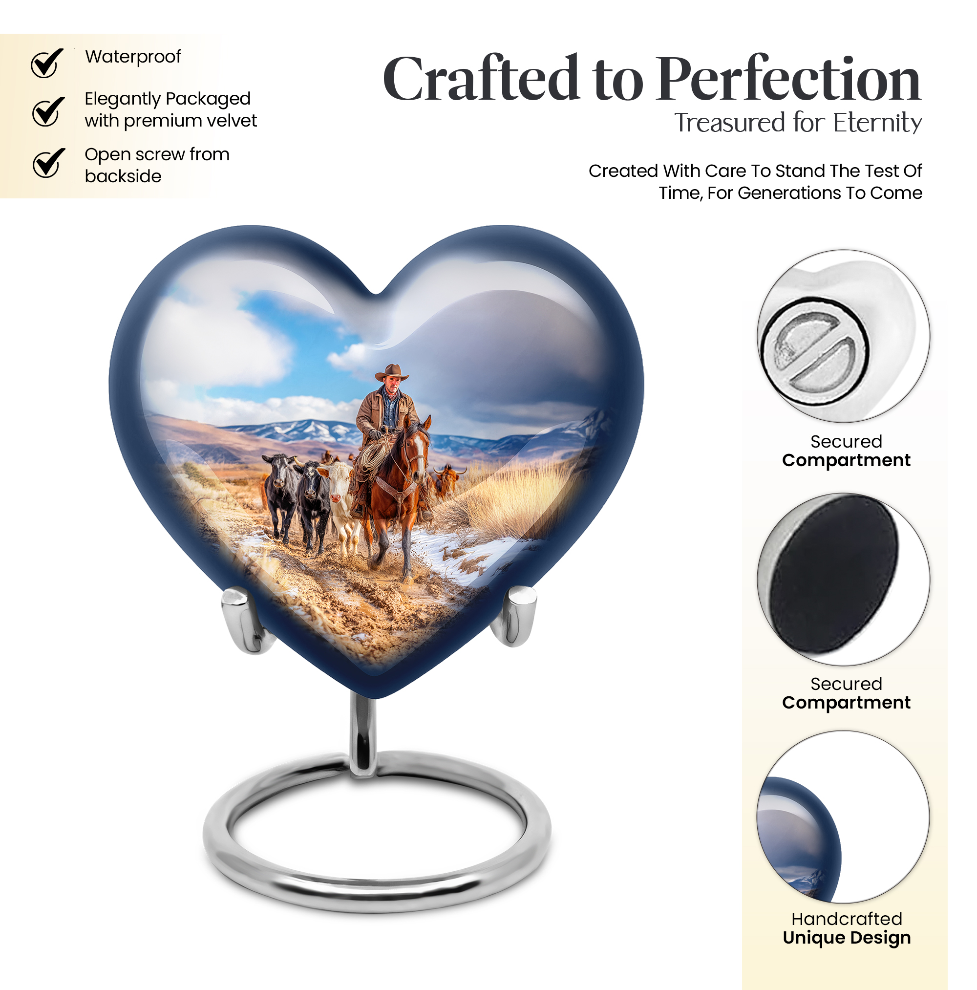 SABURIAL Cowboys Little Funeral Urns for Human Ashes Adult Female Mom - Decorative Keepsake Burial Urn for Adult Ashes Men - Large Cremation Urns for Women - Combo of 8 Inch & 3 Inch
