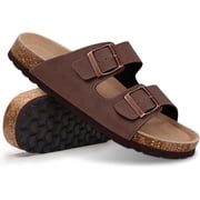 Womens Sandal Cork Footbed Slide, Arch Support Slides for Women with Adjustable Buckle, Comfortable Summer Beach Outdoor Sandals, Brown