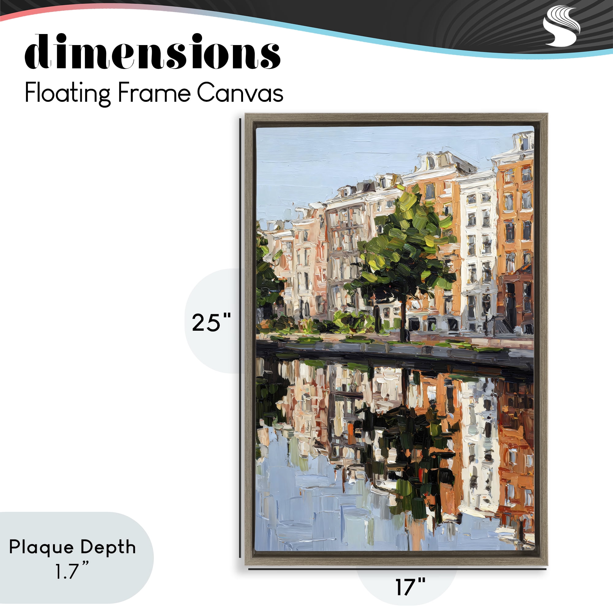 Stupell Industries Waterside Apartments on Canal Brown Framed Floater Canvas Wall Art, design by Petal Prints Design