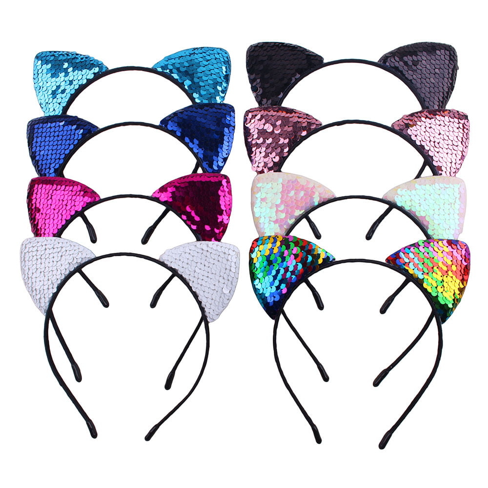 Rainbow cat ears kitty headband sparkly kawaii cosplay kitten ear hair band 