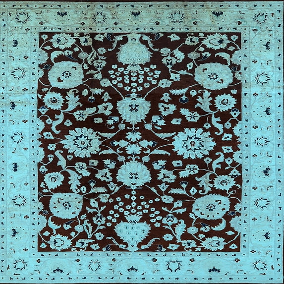 Ahgly Company Indoor Square Oriental Light Blue Industrial Area Rugs, 6' Square