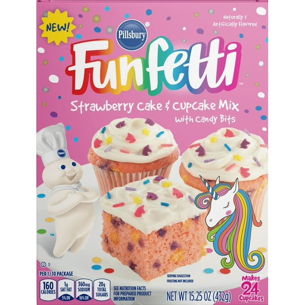Pillsbury Funfetti Unicorn Strawberry Cake and Cupcake Mix, 15.25 oz.