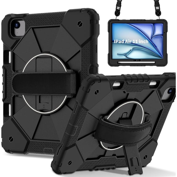 REQO Case Compatible with iPad Air 11 inch Case M3/ M2 (2025/2024), for iPad Air 7th/6th Gen, Heavy Duty Protective with Pencil Holder, Stand, Hand Strap, Shoulder Strap