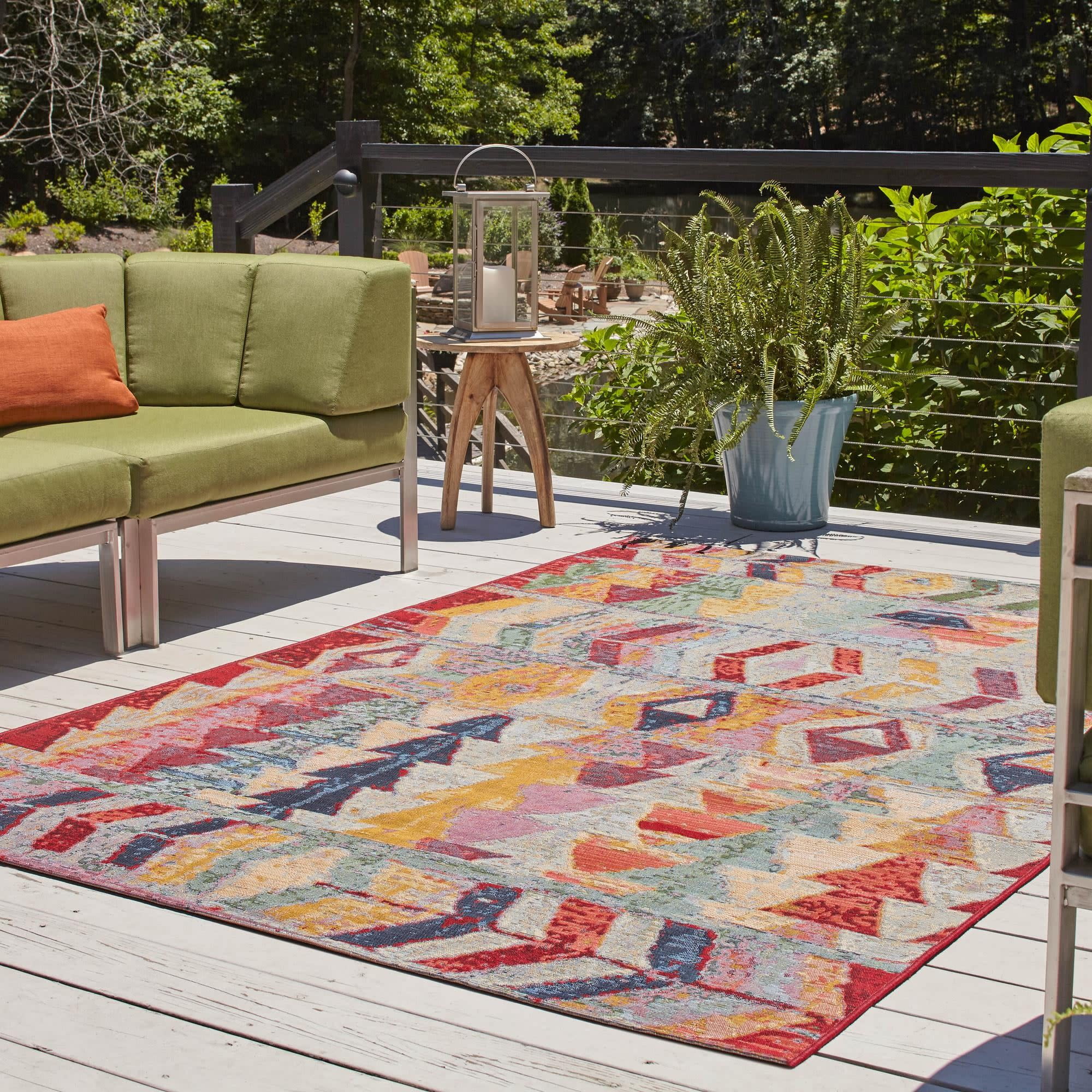 Unique Loom Outdoor Modern Collection Area Rug - Tamarindo (10'  x 12' Rectangle Multi/Burgundy)