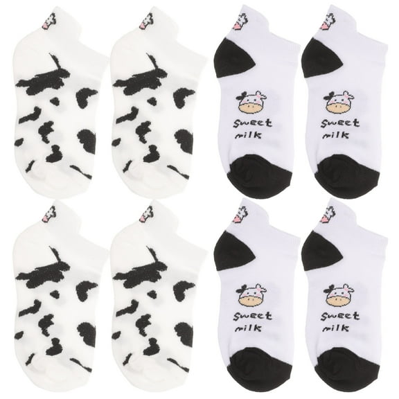 OFFIGAM 4 Pairs Girls Cute Cow Pattern Fuzzy Socks, Breathable Anti-Friction Casual Socks for Kids