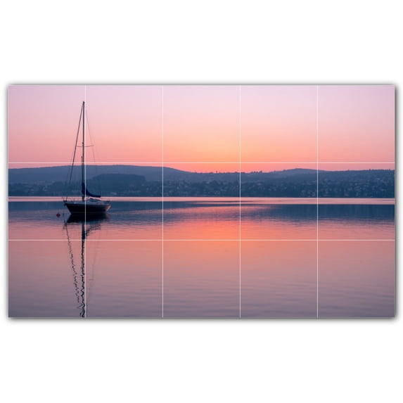 Picture-Tiles.com: Boat Ceramic Tile Wall Mural WAL500231-53S. 21.25"W x 12.75"H using (15) 4.25" x 4.25" Ceramic Tiles-Satin Finish