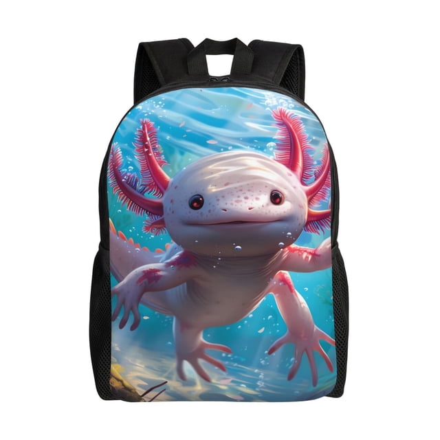 Xecao Cute Underwater Axolotl Pattern Unisex Waterproof Laptop Backpack Premium Oxford Commuter Bag Travel-Friendly Ergonomic Design
