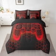 thumbnail image 2 of Manfei Cartoon Game Console Bedding Comforter Set 7pcs for Teens, Neon Gamepad King Bedding Sets, Red Futuristic Honeycomb Reversible Bed Sheets, Ultra Soft Bedroom Decor, 2 of 7