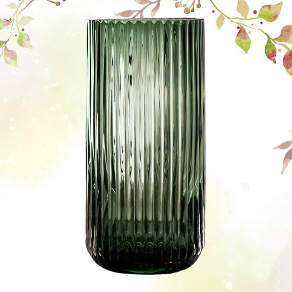 WHAMVOX Glass Vase with Vertical Stripes in Light Green Color for Home Decor and Flower Arrangement Size L