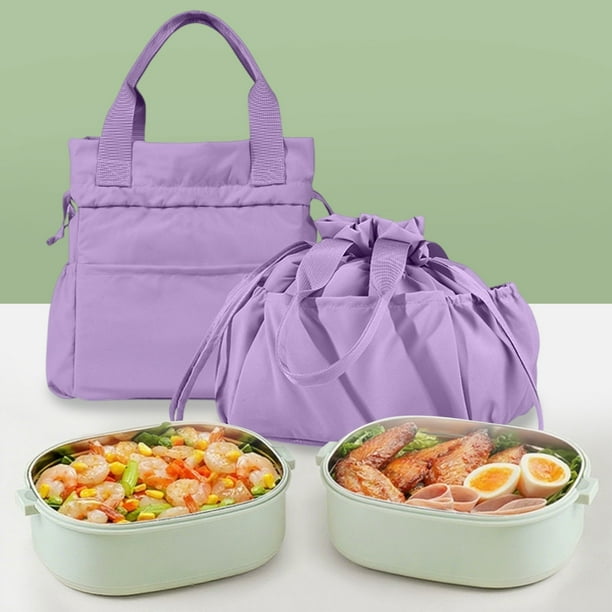 Bolso Aislante de Pana para Mujer, Tote Enfriador Grande con Múltiples Bolsillos, Bolso de Mano con Cordón, 15x9x7 pulgadas, Rosa Púrpura Verde