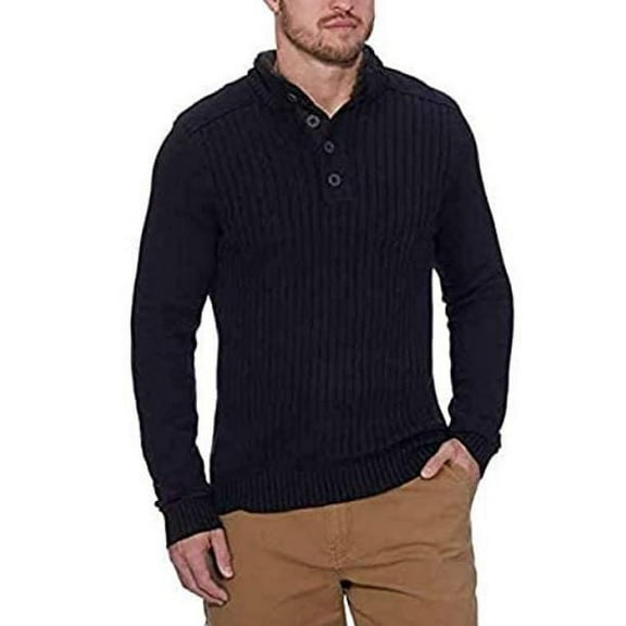 GH Bass Men's Sherpa Lined Mock Neck Sweater 1/4 Button Down, Black, XL