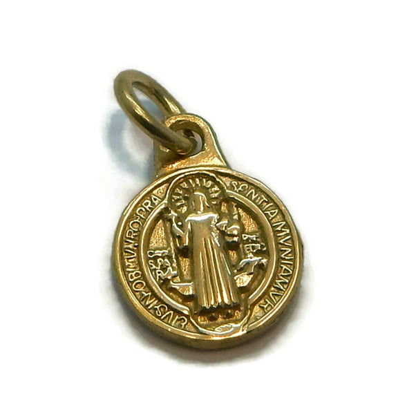 Saint Benedict Small Medal (San Benito) Charm Pendant 14k Yellow Gold!!