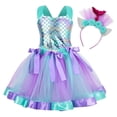 thumbnail image 3 of CUZIBR Easter Girls Tutu Dresses Sparkly Outfits Sleeveless Spaghetti Strap Cartoon Bunny Egg Pattern High Waist Tiered Tulle Dress Headband Stage Performance Party Clothes Sets,Blue,2-3 Years, 3 of 8