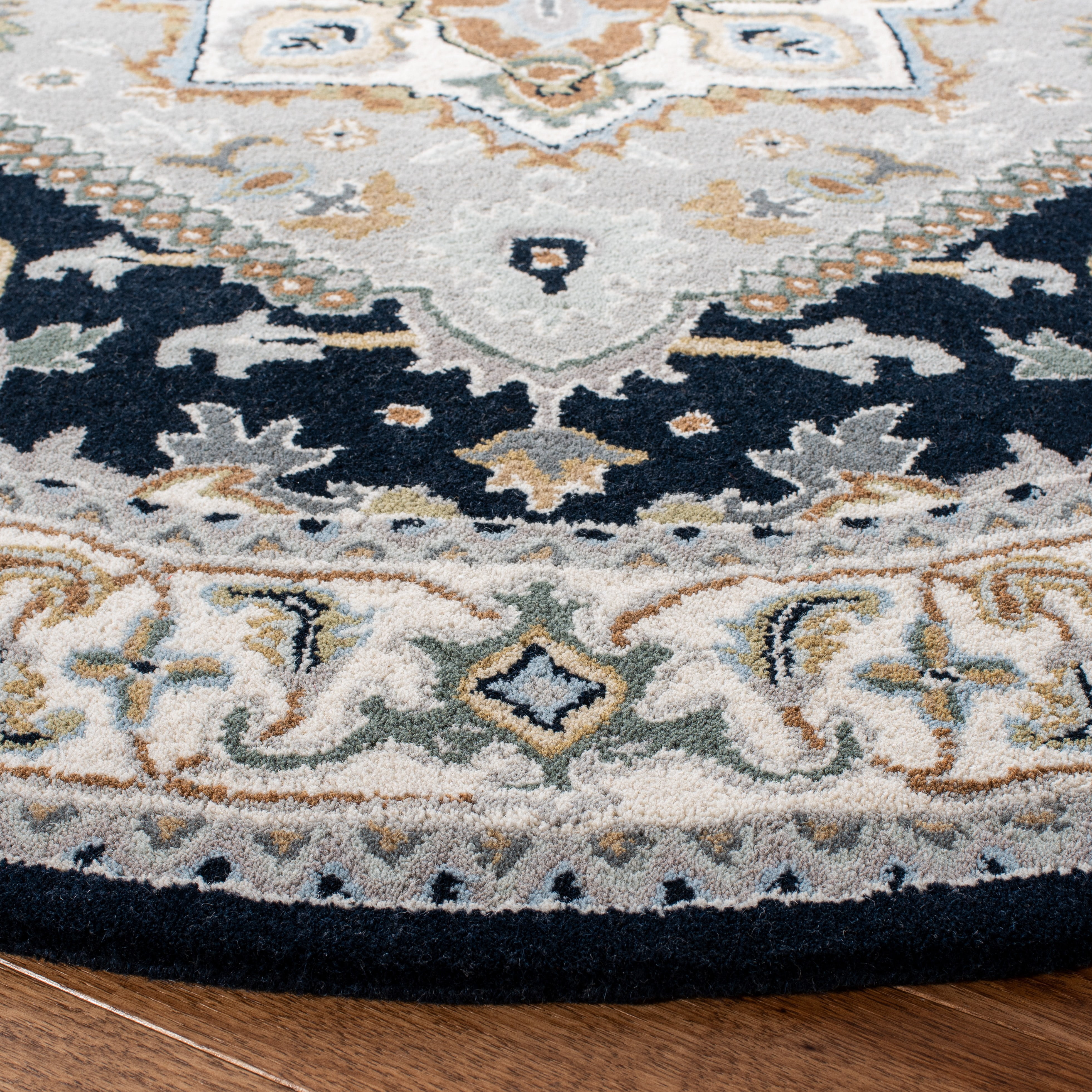 Safavieh Heritage York Oriental Wool Area Rug, Gray/Navy, 8' x 8' Round
