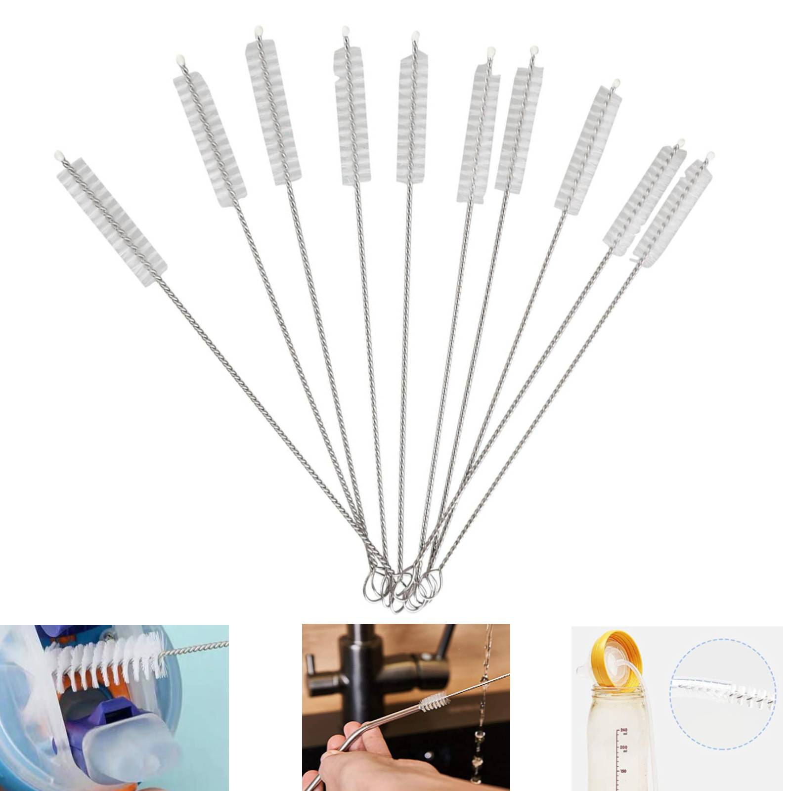 10Pc/ Set Nylon Straw Brush Cleaner Bottle Tube Pipe Small Long Cleaning TOOL US 