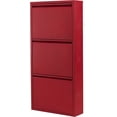 thumbnail image 2 of Flip Drawer Shoe Cabinet, Storage Organizer, Freestanding Shoe Rack, Wall Mounted No-Assembly (Red, 3 Drawer), 2 of 8