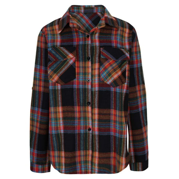 Dzypnd Women's Flannel Plaid Shirt Shacket Button Down Long Sleeve Shirts Collared Spring Work Blouse Business Casual Tops with Front Pocket Watermelon Red 16-18
