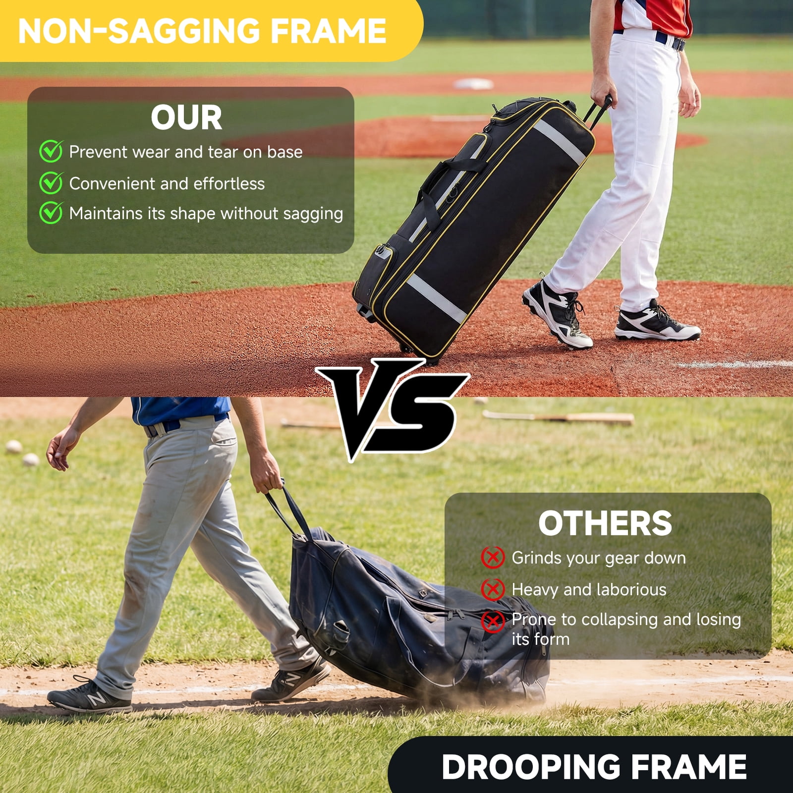 Fegat Rolling Baseball Bag with Wheels,100L Large Softball Bag Catchers Gear Bags for 8 Bats,Equipment Bag with 5 Fence Hooks,Reflective Strip,Shoe Compartment,Holds All Softball Baseball Equipment