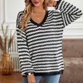 thumbnail image 4 of Jersey para mujer jersey cálido suéter clásico a rayas simples traje de vacaciones con cuello en V, 4 of 8