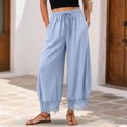 thumbnail image 2 of RFQWOVSR Women's High Waist Drawstring Wide Leg Linen Pants with Lace Trim Pockets Casual Summer Trousers L, 2 of 5