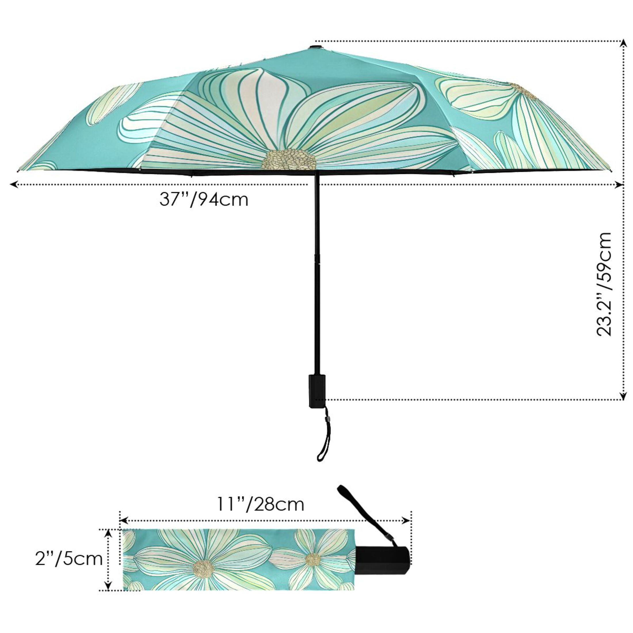 Compact Sun Umbrella Windproof Travel Umbrellas for Rain Strong Portable UV Protection Watercolor Daisy Flowers