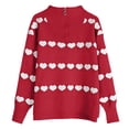 thumbnail image 3 of yillto Womens Valentine's Day Sweaters Heart Printed Knit Long Sleeve Tops Round Neck Pullover Sweater Clothes, 3 of 5