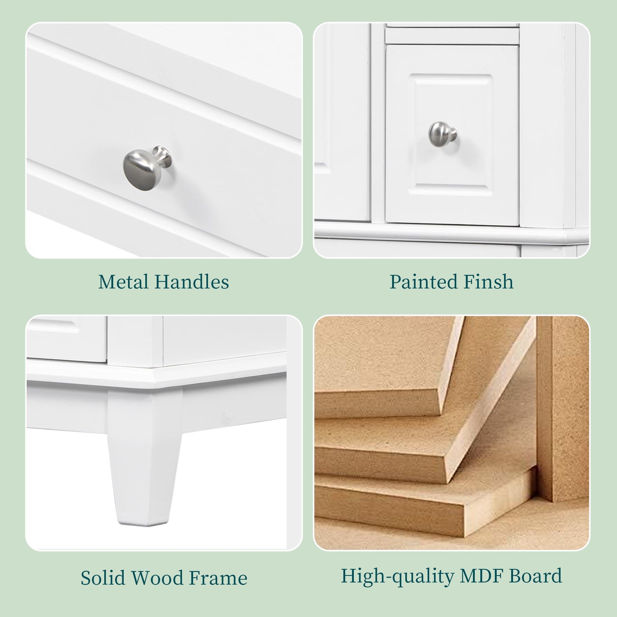 Euroco 24” Bathroom Vanity with Sink Combo, Freestanding Cabinet with 3 Drawers and Side Storage,MDF & Poplar Wood, Ceramic Top with Integrated Sink