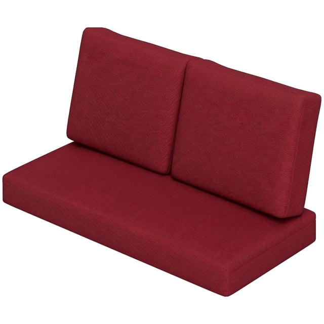 Ensemble de Coussins d'Extérieur pour Causeuse Rouge Vin, 3 Pcs, Coussins d'Assise en Mousse de 48 Pouces d'Épaisseur et 2 Coussins de Dossier, Polyester Résistant à la Décoloration pour Patio, Jardin, Véranda et Meubles d'Intérieur, Housses Amovibles