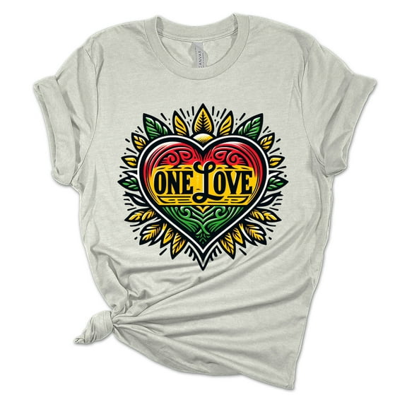 Womens Marley Tshirt One Love Heart Rasta Flag Colors Short Sleeve T-shirt-Athletic Heather-4xl