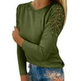 thumbnail image 2 of Green Women's Long Sleeve T-shirt, Women'S Round Neck Solid Color Hollow Stitching Long Sleeved T Shirt,Women's Long sleeve T-shirt 3XL, 2 of 5