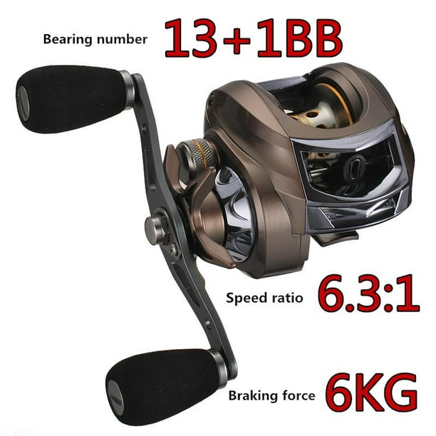 Baitcasting Reel Left / Right-Handed Strong Metal Drop Design Bearings Drum  Fishing Reel for Boat Ocean Fishing Right hand round dark gold 