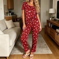 thumbnail image 5 of Enjoytime Pajamas for Women Floral Print Round Neck Short Sleeve Ruffle 2 Piece Lounge Set Cute Soft Casual Sleepwear, 5 of 6