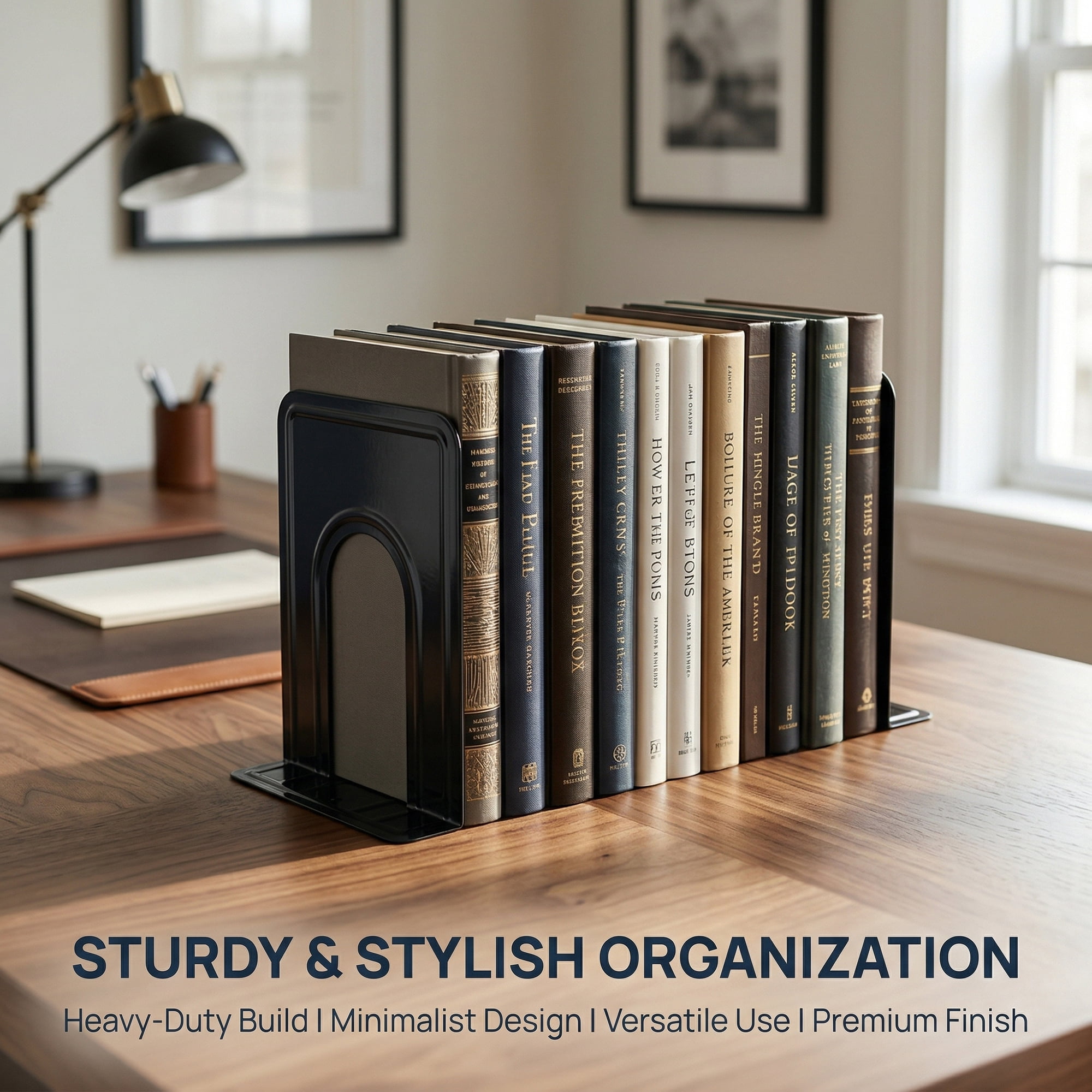 Unique Bargains Expandable Iron Bookends with Compartments Black 5"L x 5.9"W x 7.5"H
