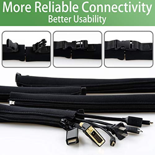 19.7 x 4.3 inch Cord Organizer-PC Cable Management for TV/Computer/Home Entertainment Black Cable Management Sleeve,HYOUCHANG Cable Organizer with Connecting Buckle 