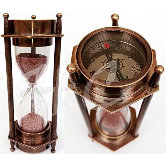 5 "reloj de arena de latón decorativo con brújula de latón marítimo antiguo