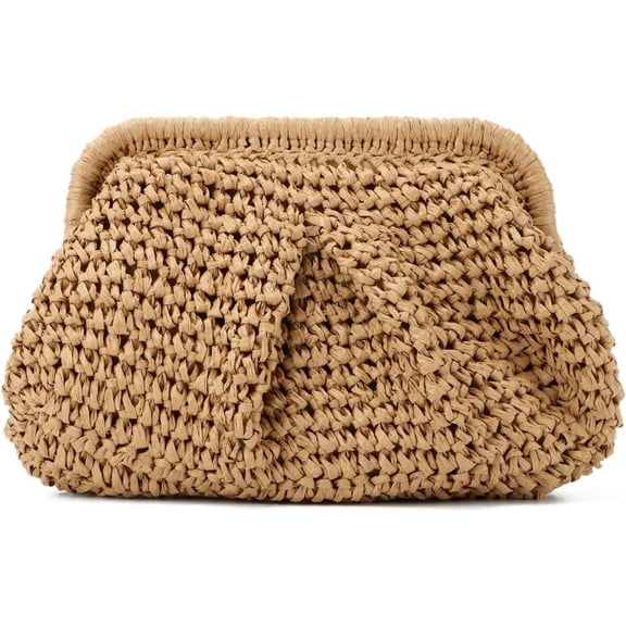 Straw Clutch Purses for Women Small Woven Dumpling Bag Summer Beach Clutch Wicker Crossbody Purses