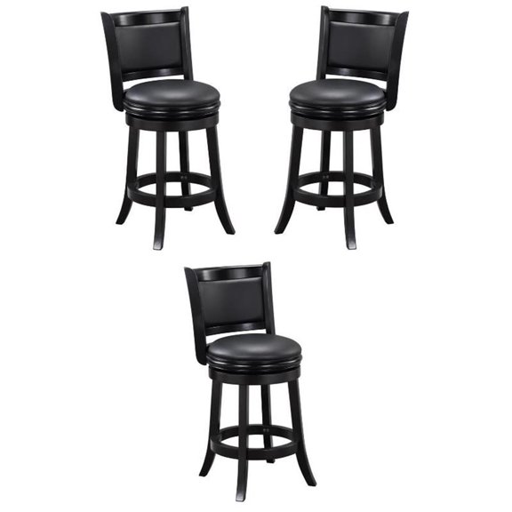 Home Square Augusta 24" Swivel Counter Stool in Black - Set of 3