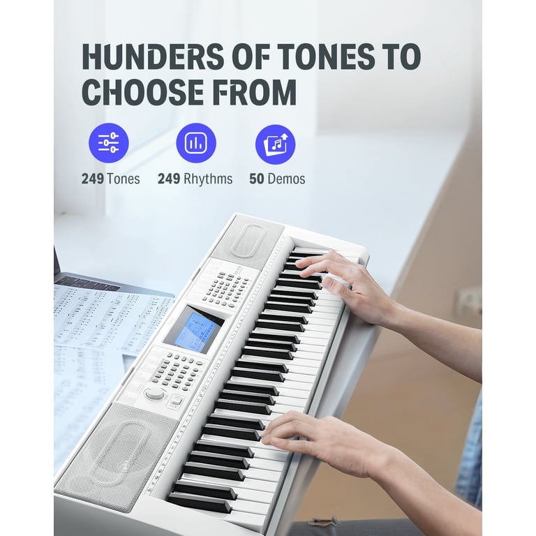 Donner DEK-610S 61-Key Keyboard Piano Starter Kit, White photo 3