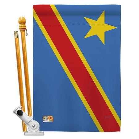 Breeze Decor BD-CY-HS-108291-IP-BO-D-US15-BD 28 x 40 in. DR Congo Flags of the World Nationality Impressions Decorative Vertical Double Sided House Flag Set with Pole Bracket & Hardware