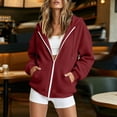 thumbnail image 2 of lcziwo Womens Waffle Hoodies Fall 2026 Zipper Long Sleeve Jackets with Pockets Solid Color Trendy Oversized Drawstring Jackets Red,L, 2 of 6