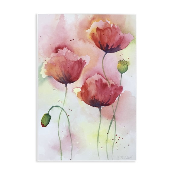 Stupell Industries Shabby Chic Red Poppies with Speckles Wall Plaque Art, 10 x 15, by Stephanie Fielden
