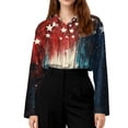 thumbnail image 3 of Iaqnaocc American Flag Shirt for Women Patriotic American Flag Stars Blouses 250 Anniversary Usa Freedom Button Down Collared Shirt Lightweight Long Sleeve Tee Top Sky Blue XXL, 3 of 4