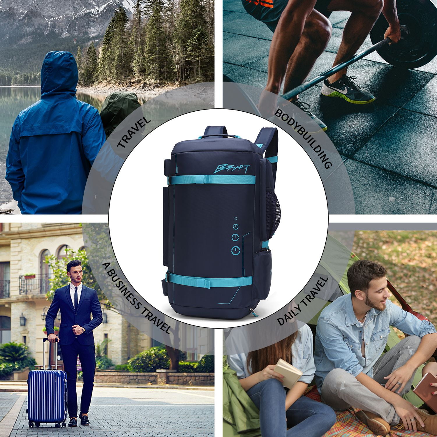 BE SMART Adult 50L Waterproof Heavy Duty Sports Duffel Bag, Blue, 1-Piece