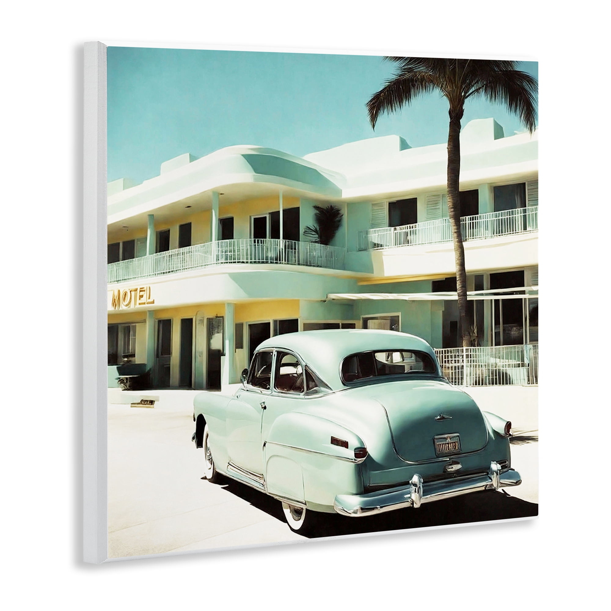 Stupell Industries Classic Car at Motel Transportation Painting Unframed Art Print Wall Art, 12 x 12