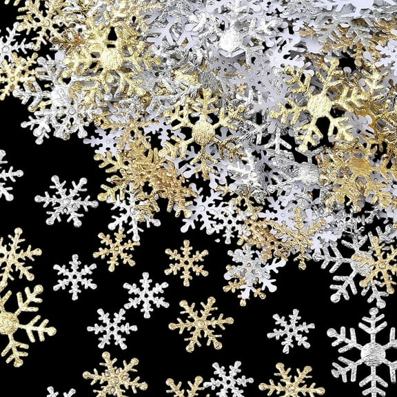 6 Bags 3 Sizes Snowflakes Confetti Snowflake Glitter Plastic Winter Snow Confetti Mini Gold Silver Christmas Confetti for Wedding Birthday Holiday Celebration Party Decorations Supplies