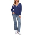 thumbnail image 2 of INSPIRE CHIC V Neck Sweater for Women's Long Sleeve Striped Pullover Soft Fall Casual Sweaters S Royal Blue, 2 of 6
