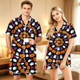 thumbnail image 3 of Matching Halloween Pajamas for Couples 2 Piece Short Sleeve Button Down Pjs Soft Breathable Sleepwear Loungewear for Women Men Pumpkin Ghost Bat Web Print White M, 3 of 6