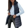 thumbnail image 2 of WULMLEO Long Sleeveless Hooded Puffer Vest Women, Quilted Zip Up Winter Padded Jacket, Warm Fall Winter Outerwear Coat with Pockets Lightweight Trendy Navy L, 2 of 7