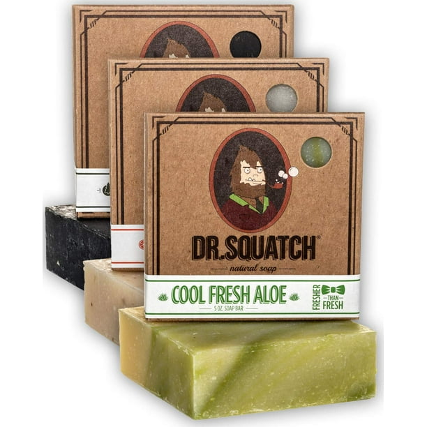 Dr. Squatch Men's Soap Sampler Pack (3 Bars) Pine Tar, Cedar Citrus, Cool Fresh Aloe Bars