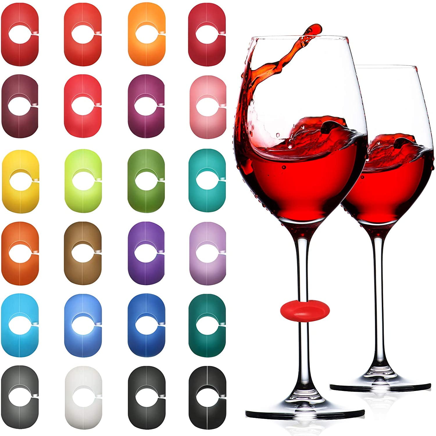 WINE BOTTLE GIFT BAG & Set of 6 Silicone GLASS MARKERS Drink Charms Birthday 